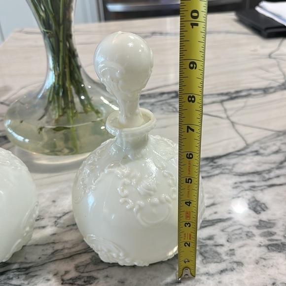 Victorian Milk Glass Decanter with Stoppers matching vintage Set of 2 - Picture 8 of 10